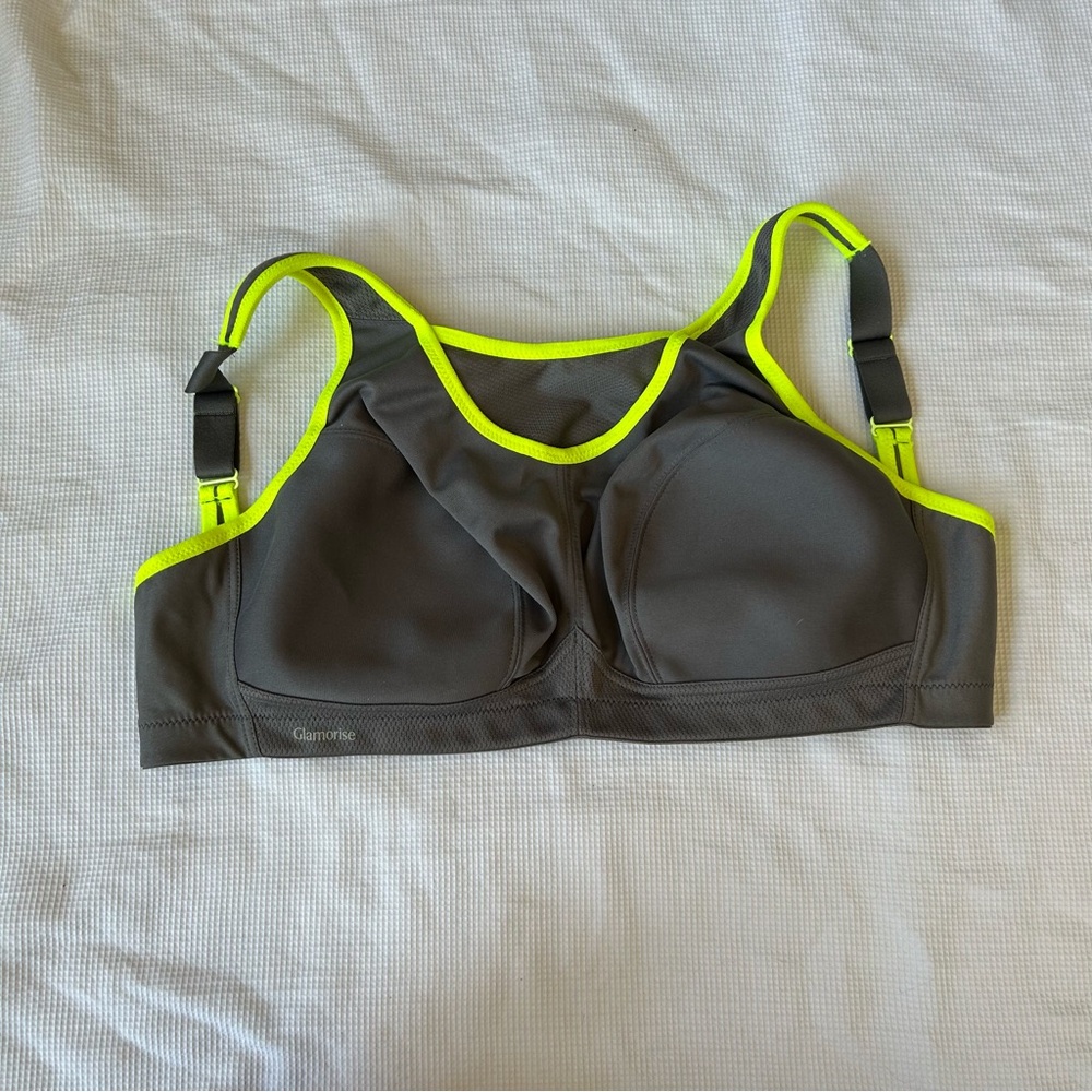 Glamorise Charcoal and Neon Yellow Sports Bra
